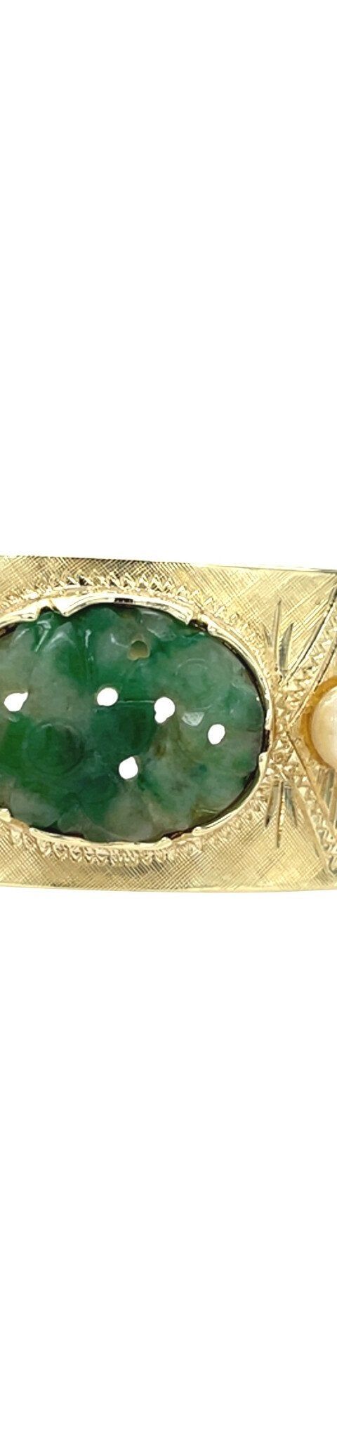 Vintage 14K Gold Bangle with Jade and Pearl